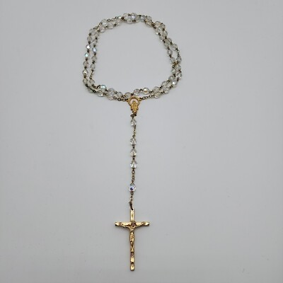 #ad Vintage Antique Long Cross Necklace Crucifix Holy Mary Preyers Religious Italy $34.99