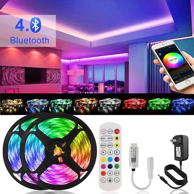 #ad 50ft LED Strip Lights for Rooms Bar TV 5050 RGB Music Sync Bluetooth with Remote $16.55