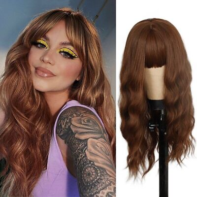 #ad Synthetic Wig Beautiful Long Wave Brown Wig Color Wig Cosplay Natural Brown Wig $28.30