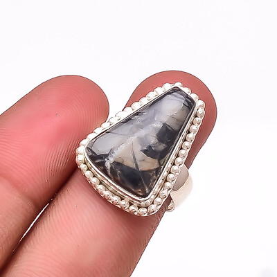 #ad Moroccan Orthoceras Fossil Handmade 925 Sterling Silver Ring S.8 R962452127 $17.59