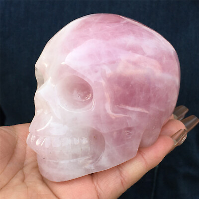 #ad TOP 1.65LB Natural pink rose crystal quartz skull hand Carved crystal XK2474 $100.79