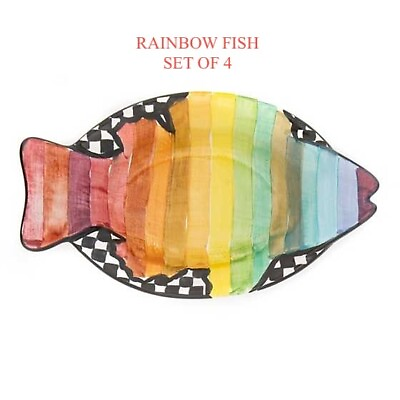 #ad Mackenzie Rainbow Fish Small Dish Childs Set Of 2 New $180.00