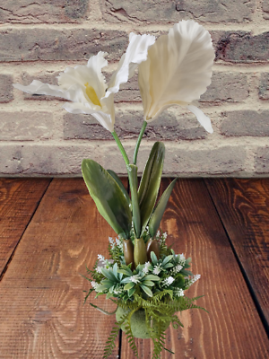 #ad Vintage Cattleya Orchid W O pot Silk Flowers Plants CREAM $15.99