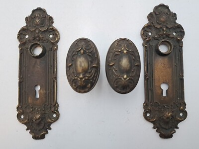 #ad Antique Vintage Ornate Eastlake Brass Door Knobs amp; BackPlate Door Hardware Set $145.00