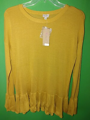 #ad 6815 NWT CREMIEUX large L gold yellow soft acrylic pullover sweater flare new L $18.00