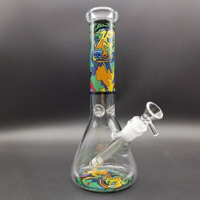 #ad 10inch Clear Glass Water Pipe Art Dog Printing Hookah Smoking Bong Hand Pipes $22.79