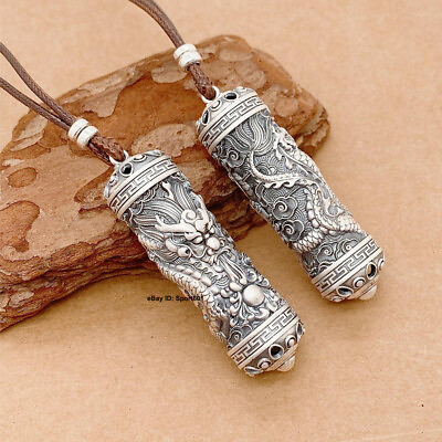 #ad Pure Fine Silver Pendant Women Men Lucky Dragon Carved Long Pendant S999 1PCS $61.64