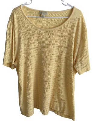 #ad Appleseeds Womens Top Short Sleeves Sz 1X Cotton Blend Yellow $10.50