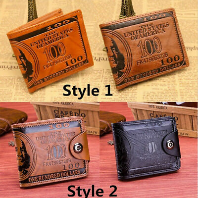 #ad Men#x27;s US 100 Dollar Bill Leather Bifold Card Photo Holder Wallet Handbag Purse $6.18