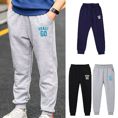 #ad US Kid Boys Jogger Sweatpants Solid Color Athletic Gym Workout Pant with Pockets $10.01