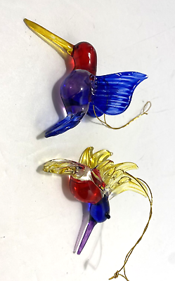 #ad Lot of 2 Vintage Colorful Solid Glass Hummingbird Christmas 2quot; Ornaments $15.99