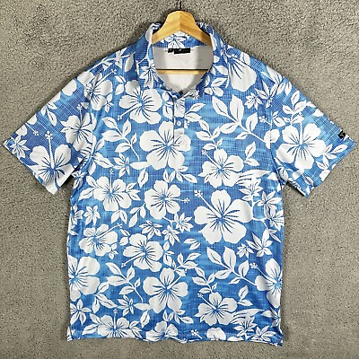 #ad YATTA GOLF Kahakai Polū Hawaiian Blue White Floral Tropical Golf Polo Shirt XL $12.25