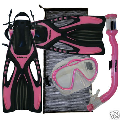 #ad Girls Child Youth Mask Dry Snorkel Fins Snorkeling Set $38.18