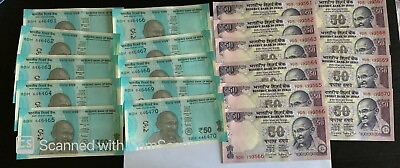 #ad Collection 20 no. Indian Rs.50 un circulated paper Bank notes old amp; new series $65.50