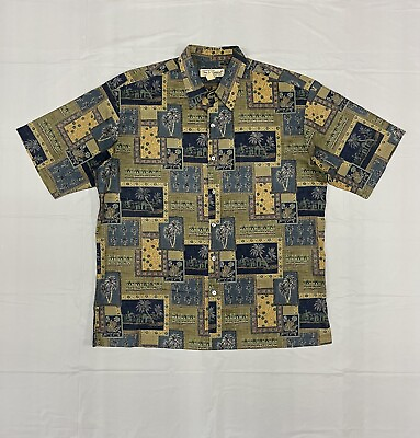 #ad Tori Richard Honolulu Shirt Large Blue Yellow Mens Button Up Vacation Beach $20.00