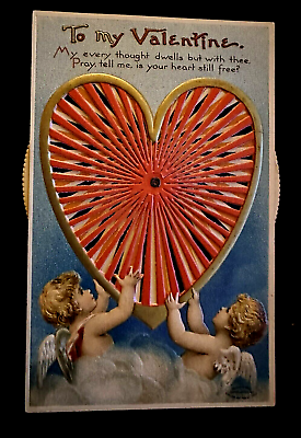 #ad Clapsaddle Mechanical Kaleidoscope Heart Spinner Valentine Cupids Postcard h720 $39.95