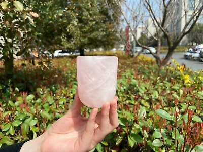 #ad 0.8LB 3.2quot; Hand Carved Natural Rose Quartz Crystal Cup Healing Gift Home Decor $63.60