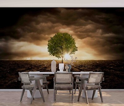 #ad 3D Alone Tree Dark Cloud Sunset Wallpaper Wall Mural Peel and Stick Wallpaper AU $45.99