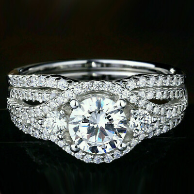 #ad 2.65Ct Round Cut White Moissanite Diamond Wedding Ring Set Real 14k White Gold C $370.00