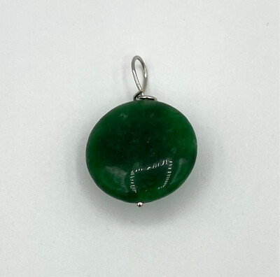 #ad Natural Green Jade Gemstone Small Puffed Disk Pendant $9.99