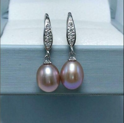 #ad very beautiful 10 12mm natural purple south sea pearl earring 925 silver clasp $29.99
