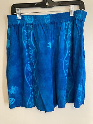 #ad Bali Batiks Women#x27;s Hawaiian Blue Floral Hand Painted Resort Wear Shorts Size XL $15.00