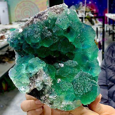 #ad 3.54LB Rare transparent green cubic fluorite mineral crystal sample China $654.00