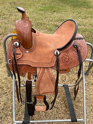 #ad Western Leather Youth Kids Horse Pony Ranch Saddle Floral Tooled Free Shipping $264.99
