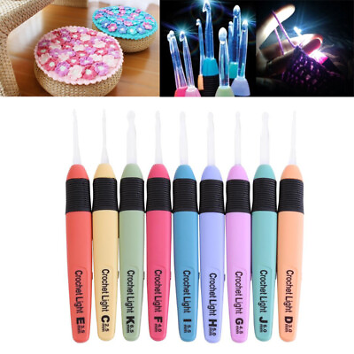 #ad 1 Pcs Led Light Up Crochet Hook Knitting Needles Weave Sewing Tool Accessories $9.06