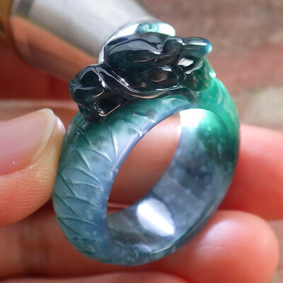#ad Certified Icy Green Natural 100% A Jadeite Jade Dragon Ring NO. 12 戒指 # 102133 $128.00
