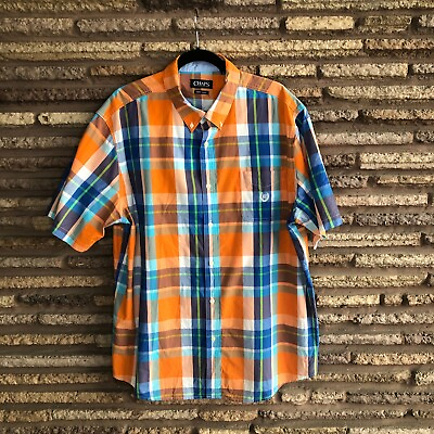 #ad Chaps Men#x27;s Colorful Orange Plaid Short Sleeve Easy Care Shirt $15.87