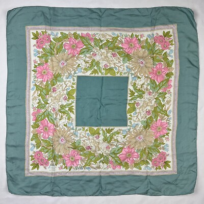 #ad Liberty of London All Silk Made in England Pink Teal Floral Square Scarf $18.50