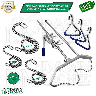 #ad 7 Pcs Calf Puller OB Handle amp; OB Chains Cattle Birthing Delivery Complete Set $198.60