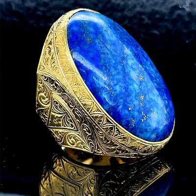 #ad Mens Handmade Silver Large Lapis Ring Ottoman Style 14k Gold Lapis Ring $175.00