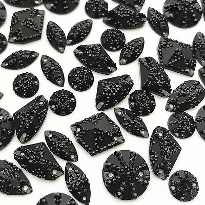 #ad 120Pcs Amazing Different Sizes All Stars Faceted Mirror Black Gems Beads Rhine $17.99