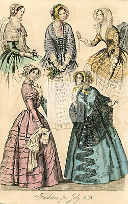 #ad BELLE ASSEMBLEE Fashions for July 1848 Vintage Fashion Print #I594 GBP 16.20