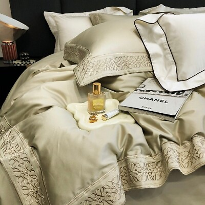 #ad Luxury Embroidery Bedding Set 100S Cotton Duvet Cover Set Bed Sheet Pillowcase $233.48