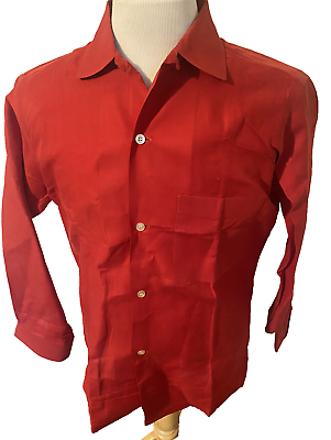 #ad Vintage ARROW Solid Red Sanforized Cotton Button Shirt Loop Collar USA Made Sz M $35.99
