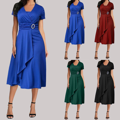 #ad #ad Plus Size Women Party Gown Ladies V Neck Formal Evening Cocktail Midi Dresses US $26.19