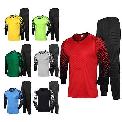 #ad Kids Boys Soccer Goalkeeper Uniform Set Padded Jersey Shirt and Pants Outfits $26.97
