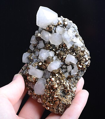 #ad 339g Natural Cube White Calcite amp; Pyrite Complete Mineral Specimen China $189.99
