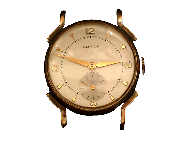 #ad Vintage Clinton 17 Jewel Men#x27;s Manual Wind Wristwatch Good Balance GP fancy lugs $50.00