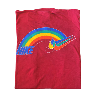 #ad Nike 80#x27;s vintage Rainbow Logo T Shirt Size L Very Rare Dead stock $599.00