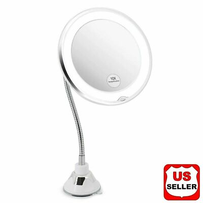 #ad 10X Gooseneck Magnifying Makeup Mirror Magnification Bathroom Mirror LED Light $16.38