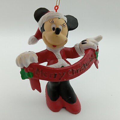 #ad Walt Disney Minnie Mouse Merry Christmas Banner Molded 4 Inch Ornament Rare $10.99