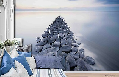 #ad 3D Beautiful Rock Beach Sunset Wallpaper Wall Murals Removable Wallpaper 708 AU $249.99