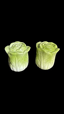 #ad Ceramic Green Lettuce Leaf 🥬 Salt amp; Pepper Shakers EXCELLENT Open Box new Salad $12.00