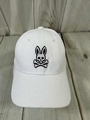 #ad Psycho Bunny Embroidered Skull amp; Crossbones Hat Cap Adult Small White Adjustable $25.99