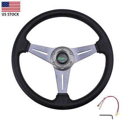 #ad US 140quot;Deep Dish Leather 6 Bolt JDM Sport Racing Steering Horn Button Wheel with $25.85