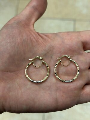 #ad 14k Tri Color Round Gold Hoop 27mm Earrings Dainty Hoop Tri Color Earrings $334.99
